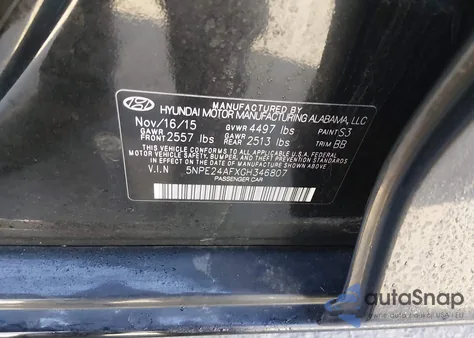 2016 Hyundai Sonata Se из США, поврежденный, VIN 5NPE24AFXGH346807